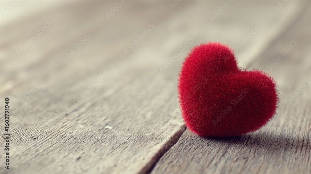 Fototapeta premium A single plush red heart shape on a thin stick isolated on white background