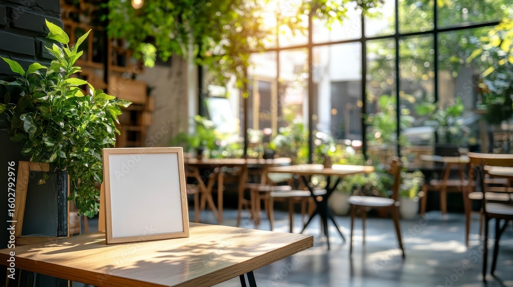 Fototapeta premium Cozy Cafe Interior Featuring Natural Light and Simple Design
