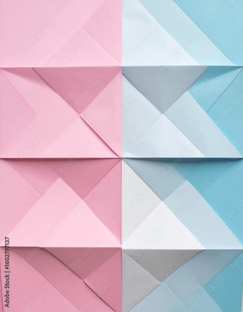 Obraz premium Geometric Folded Paper Design in Pastel Pink and Blue with Triangle Shapes