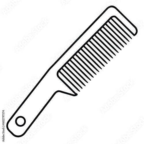 Simple line art illustration of a classic black comb with a handle and teeth for hair styling and grooming