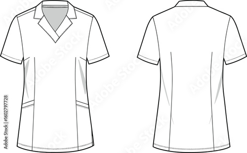 Modern Medical Scrub Top Design: Front and Back View Illustration for Healthcare Uniforms