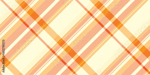 Geometrical background tartan check, volume plaid fabric seamless. Geometry vector pattern textile texture in orange and light yellow colors.