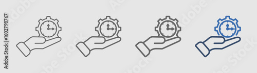 
time management line icon set with hands and clock