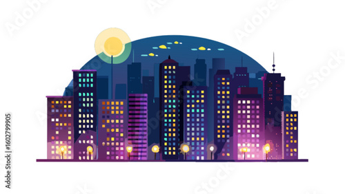 Cityscape illustration buildings skyline vector art urban landscape design cityscape at night vector image