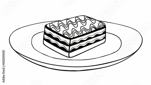 Delicious lasagna recipe drawing on plate italian food sketch illustration culinary dish vector design