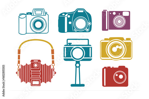 A Collection of Classic Camera: A diverse array of classic cameras, each meticulously rendered in a vector illustration, showcasing their unique designs and photographic capabilities.