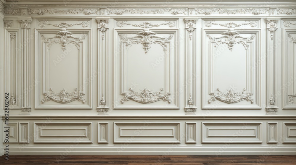 Obraz premium Ornate wall paneling in light cream