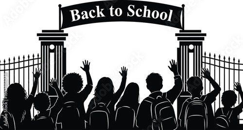 Welcoming Students Featuring a Gate with a "Back to School" Banner, Illustrating the Excitement and Anticipation of Returning to Education and Learning