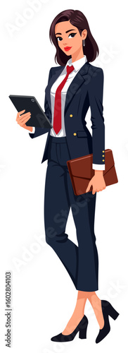 Confident Businesswoman Holding Tablet Document
