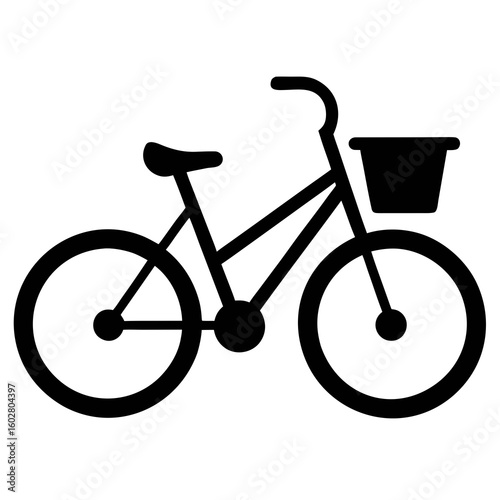 Simple black silhouette of a bicycle with a front basket