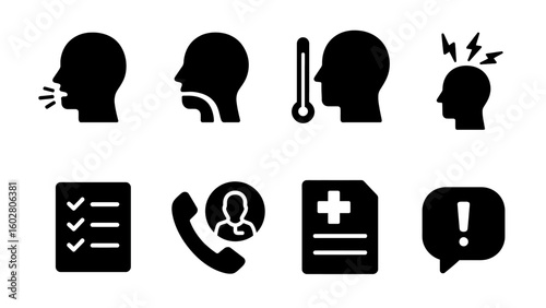 Health symptoms and medical consultation icon set