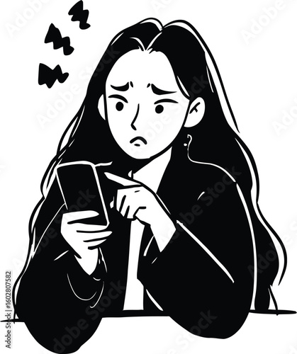Sulking Woman Engaged with Digital Device Art