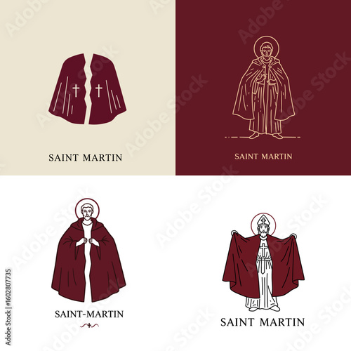Saint Martin sharing cloak with the poor in traditional illustration  