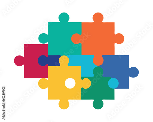 Colorful jigsaw puzzle pieces connected together isolated on white background Ai Generated