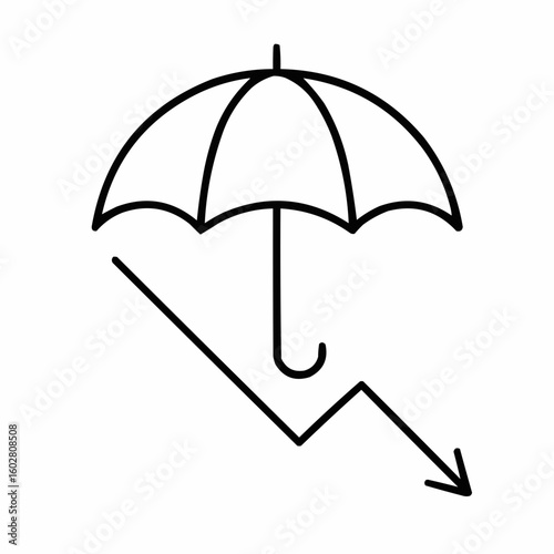 Umbrella covering a falling graph. Visual hedging concept