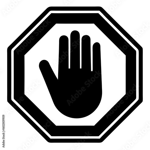 Black hand stop sign icon