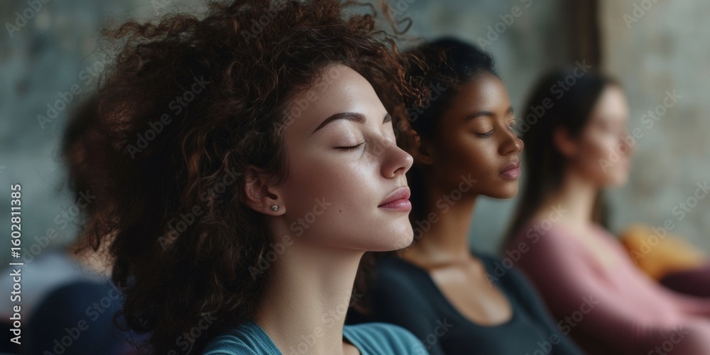 Obraz premium Yoga class, group meditation in studio