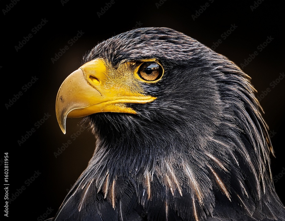 Obraz premium a black and yellow eagle head with a black background
