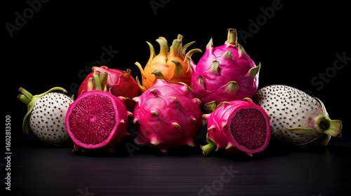 A photo of a collection of exotic dragon fruits