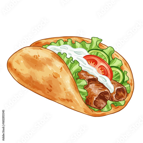 Delicious Gyro Kebab Pita Sandwich Illustration