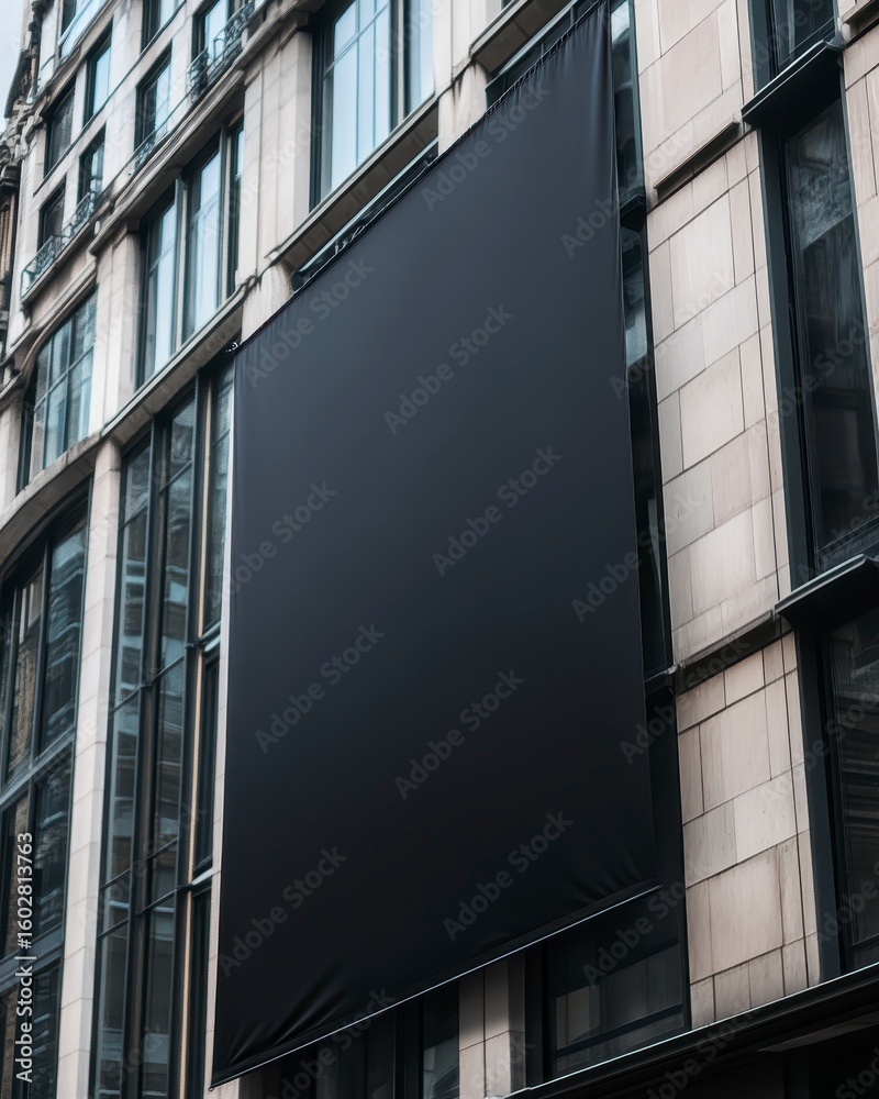 Obraz premium Large Blank Black Cloth Banner Hangin on Building Exterior