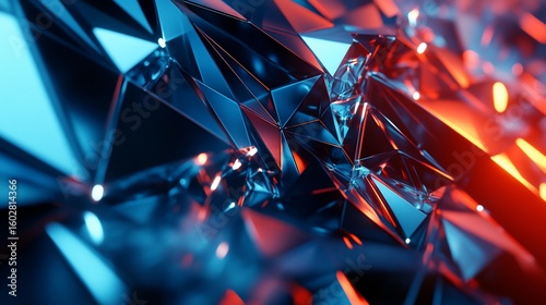 Abstract Geometric Design with Red and Blue Lighting for Modern Background