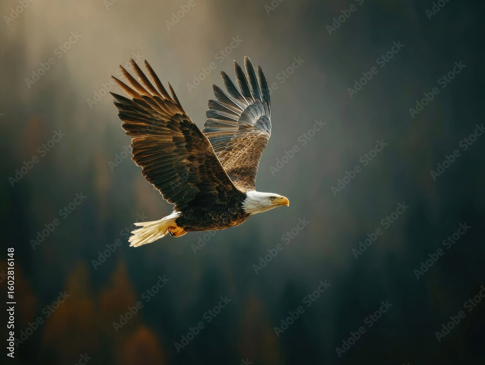 Obraz premium Majestic eagle soaring through the sky.