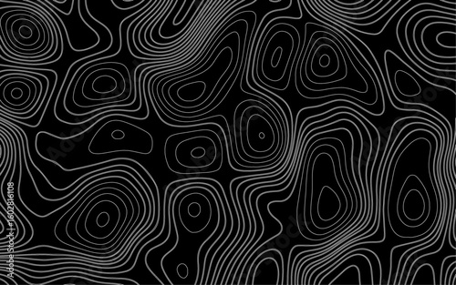 Stylized topographic map outline height in lines and contours. The concept of a conditional geographical scheme and the trajectory of the terrain. Topography wavy pattern. 