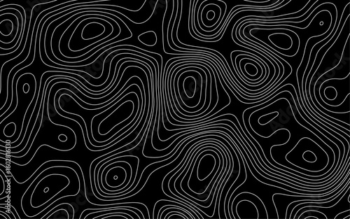 Stylized topographic map outline height in lines and contours. The concept of a conditional geographical scheme and the trajectory of the terrain. Topography wavy pattern. 