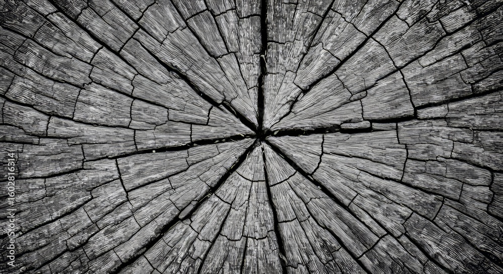 Fototapeta premium Close-up of weathered tree stump end grain with cracks