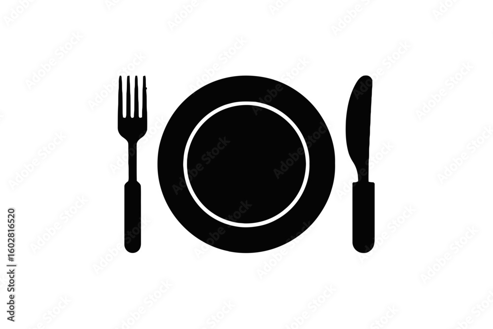 Plate fork and knife silhouette cutlery dining Plate fork and knife silhouette cutlery dining
