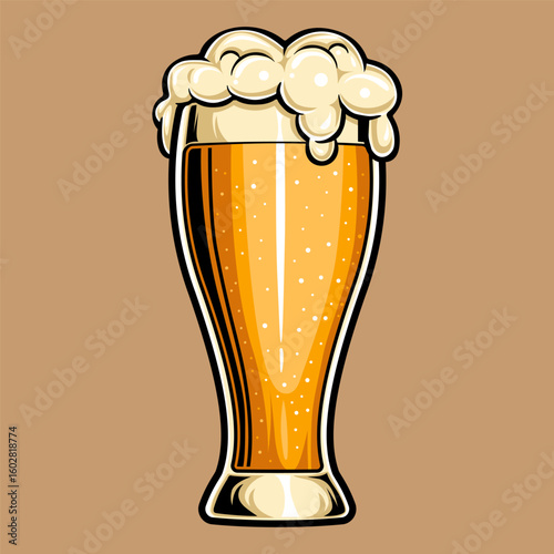 illustration of beer in a long glass and looks foamy