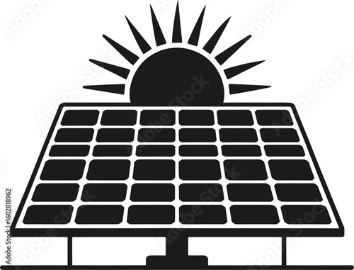 Solar panel and sun icon representing renewable energy and sustainability