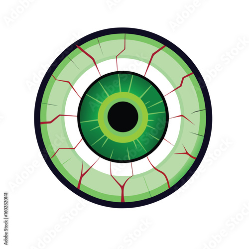 Green eyeball with red veins and black pupil vector