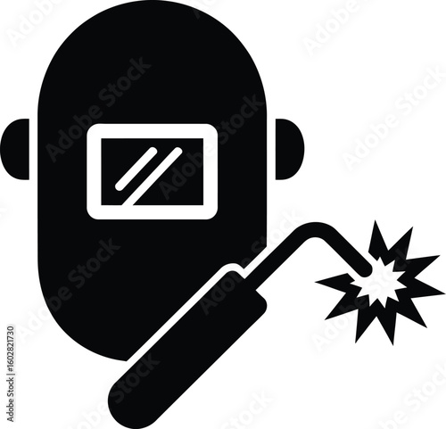 Welding mask and torch with sparks icon