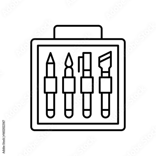 Wood Chisel Kit Line Icon: Sculpting & Woodworking Tools Outline Set