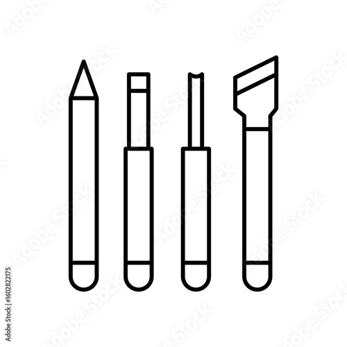 Wood Chisel Tool Line Icon: Sculpting & Woodworking Instrument Outline