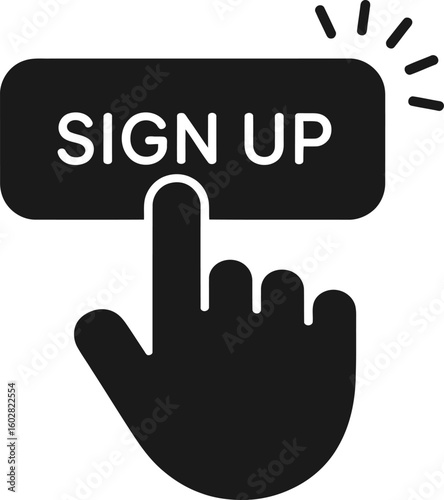 Hand pressing a sign up button with a click effect