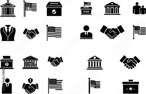 Election government politics icons vector set for usa voting and democracy concept