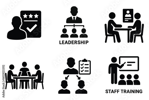 Business icons representing management and teamwork isolated on white background