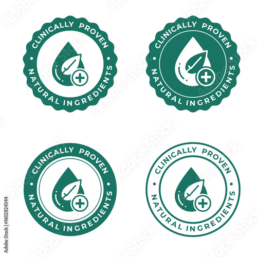 Clinically Proven Natural Ingredients Badge • Organic Green Leaf Emblem Vector