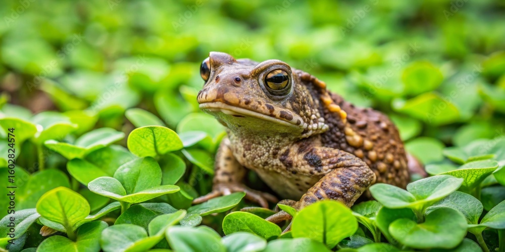 A Close-Up View of a Reptilian Amphibian Resting Amidst Lush Green Foliage A Close-Up View of a Reptilian Amphibian Resting Amidst Lush Green Foliage