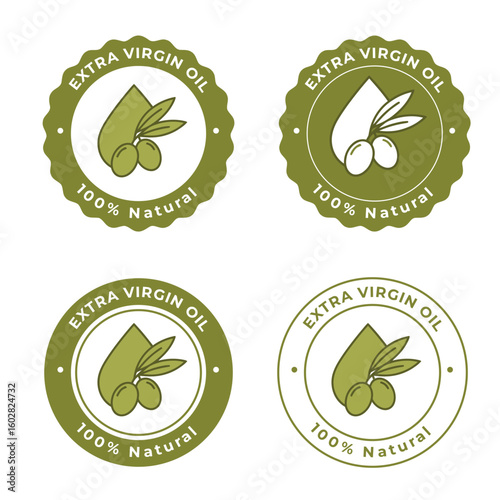 Extra Virgin Olive Oil Badge • 100% Natural Organic Product Vector Label