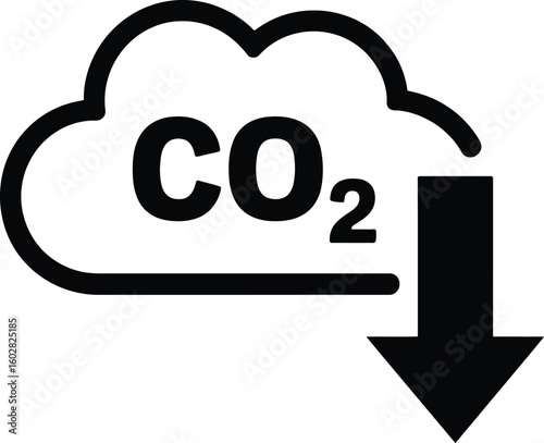Cloud icon with co2 and downward arrow representing carbon reduction