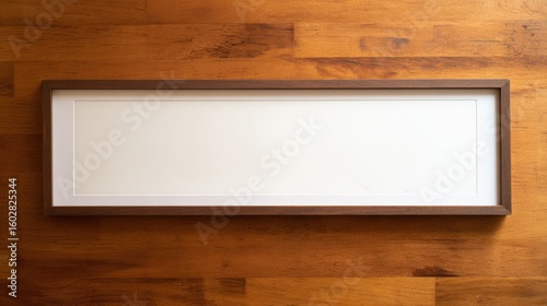 Flat empty frame positioned on a coffee table, showcasing a simple, minimalist design. Ideal for displaying art or cherished memories in a cozy living space