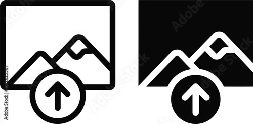 Mountain landscape upload icon in outline and solid fill styles