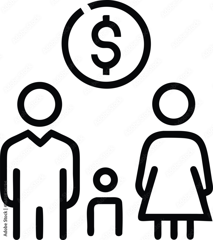 Fototapeta premium family of three members with dollar sign