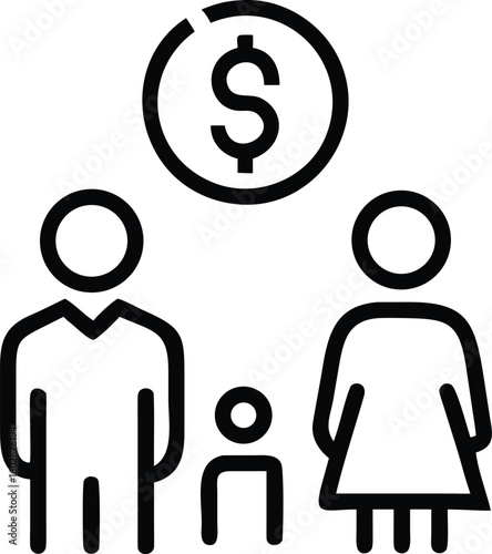 family of three members with dollar sign