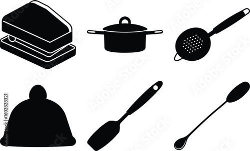 Vector set of kitchen cooking utensils icons