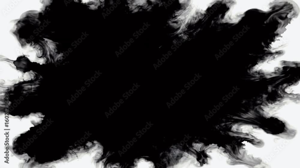 Dramatic black ink explosion on green screen transitioning to full blackness overlay effect